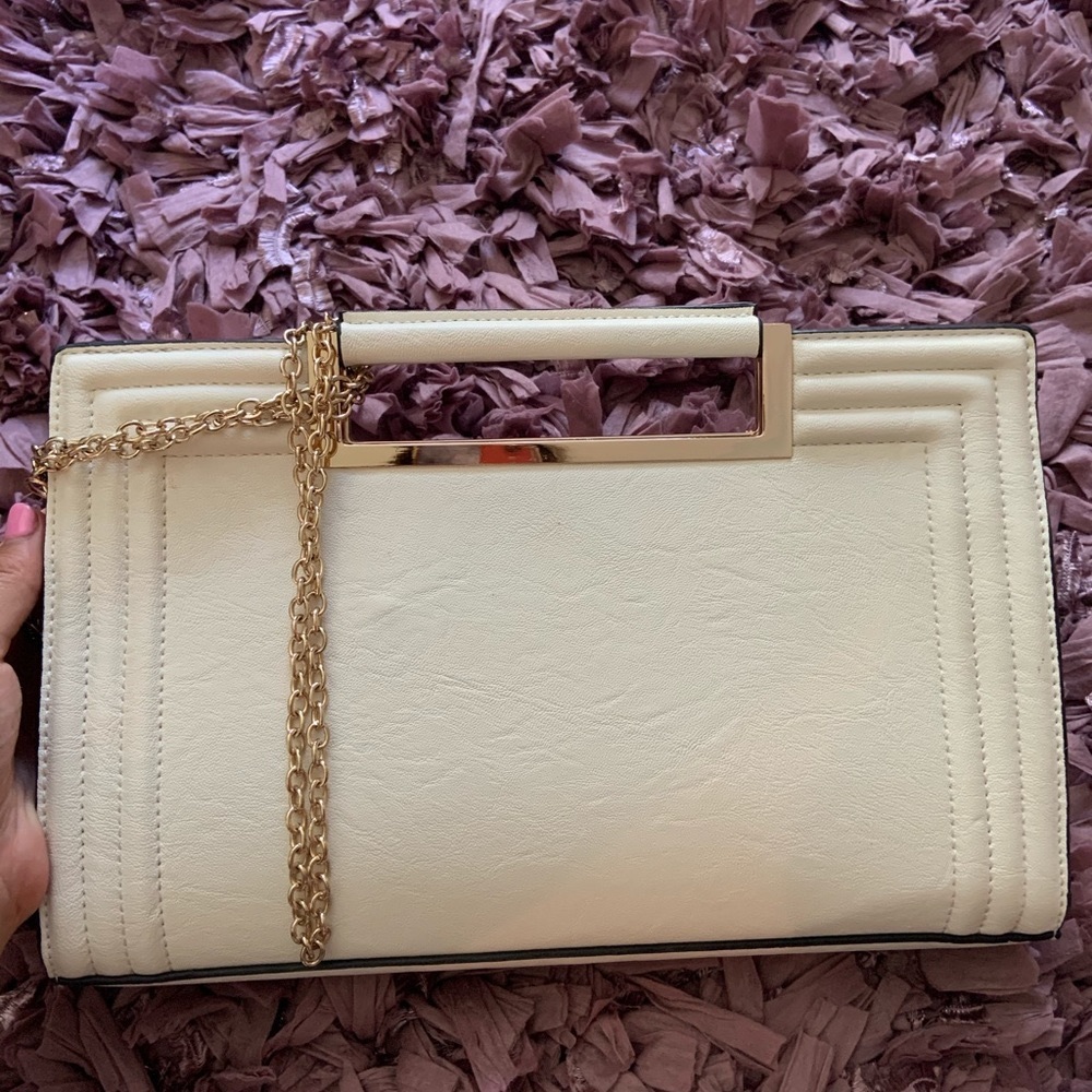 Melie Bianco White Clutch with Chain